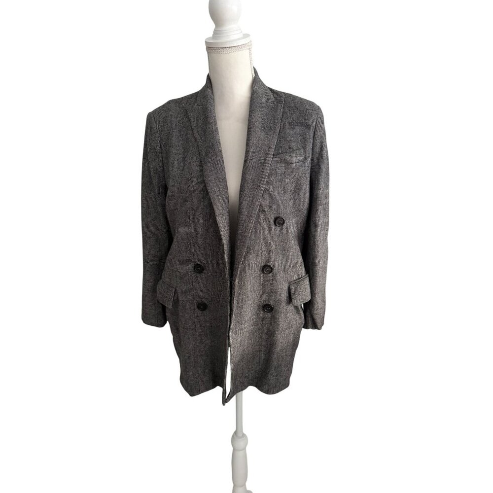 Zara Black Gray Patterned Buttoned Oversize Blaze… - image 5